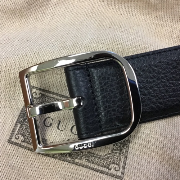 Authentic Gucci Belt Black leather chrome Gucci buckle size 85-34 - Picture 6 of 11
